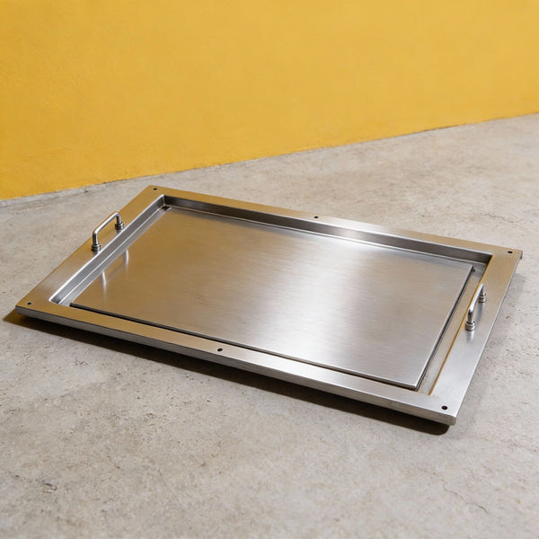 PJ2 304 Food-Grade Stainless Steel Teppanyaki Griddle Pan for Food Carts Fits Double-Burner Long-Length